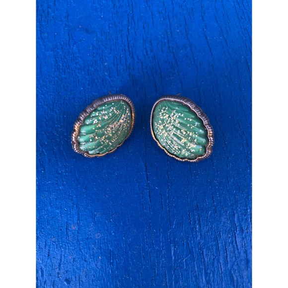 Green Molded Lucite Confetti Earrings - Picture 6 of 8